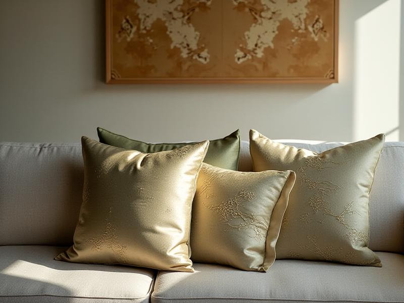 豪華なシルクのクッションが置かれたモダンな和室